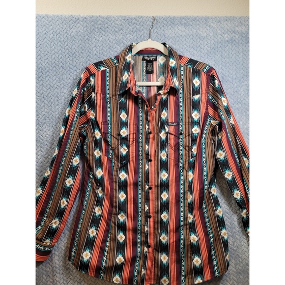 Wrangler Retro Womens Shirt Large Aztec Western Pearl Snap Rodeo Cowgirl - Picture 5 of 13